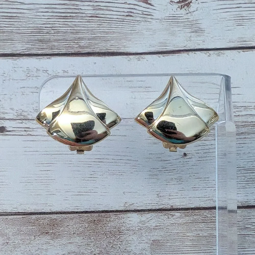 Vintage Clip On Earrings - Fancy Flourish Like Light Gold Tone - Some Marks